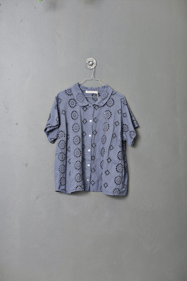 Grey embroidery anglaise cotton blouse from Privatsachen
