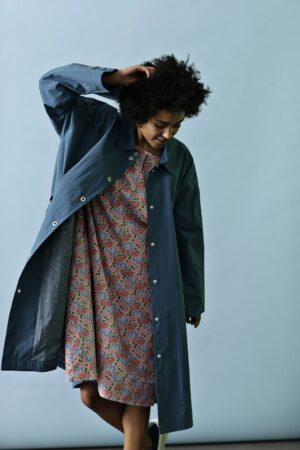Blue oversize coat with press buttons
