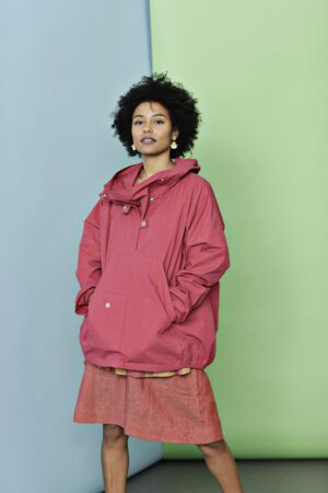 Red anorak with hood