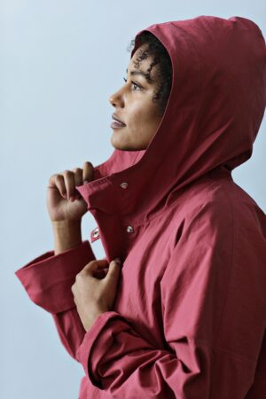 Red anorak with hood
