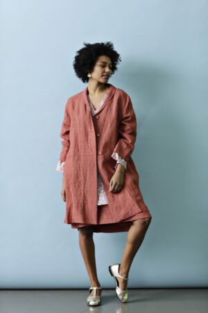 Red linen jacket with snap buttons