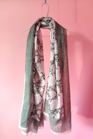 Scarf in green/light pink block print from Zen Ethic
