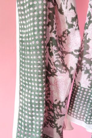 Scarf in green/light pink block print from Zen Ethic