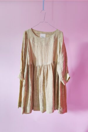 Golden cold dye linen dress with loose fit