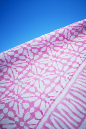 Square scarf in pink/white block print from Zen Ethic