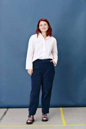 Dark blue wide-ribbed corduroy trousers