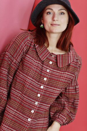 Red, checkered blouse with buttons