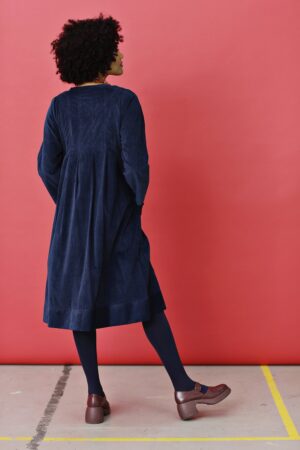 Mc866c-blue-corduroy dress with pleats-winter dress-6