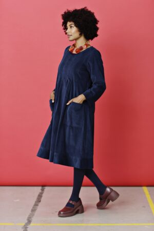Mc866c-blue-corduroy dress with pleats-winter dress-7