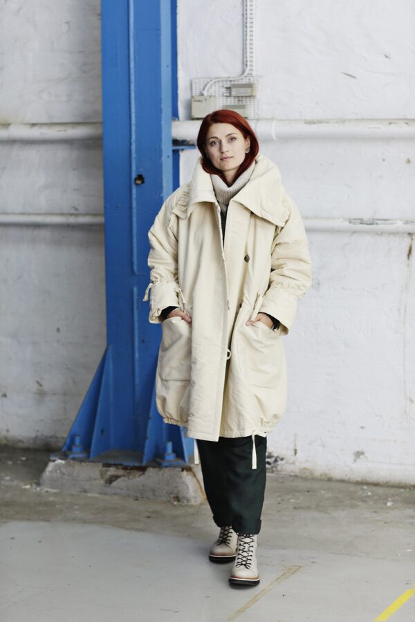White winter coat with buttons