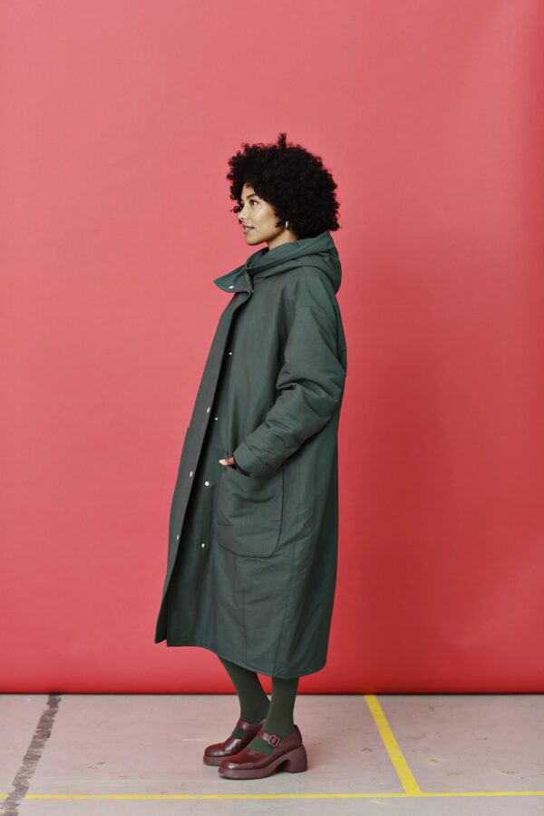 grøn lang | oversize vinterfrakke | frakke med vinter