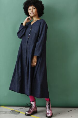 Dark blue dress with colored buttons