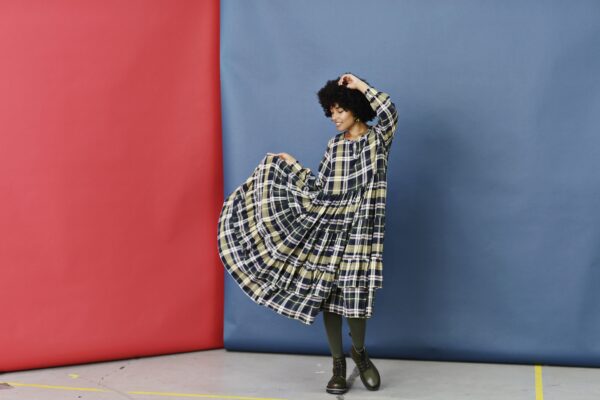 checkered ruffle dress for winter | winter dress | mcverdi dress