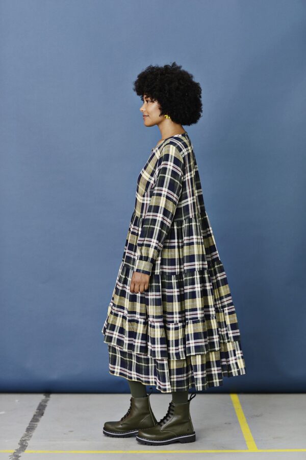 checkered ruffle dress for winter | winter dress | mcverdi dress