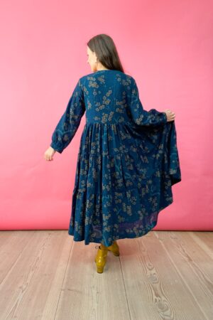 Dark blue ruffle dress with floral print
