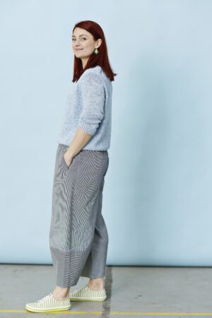 Striped trousers with elastic band in denim