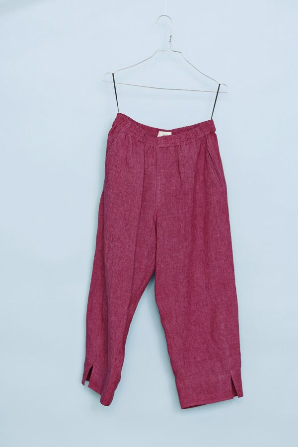mc732h-pink-linen trousers with elastic-mcverdi-hørbukser i pink farve