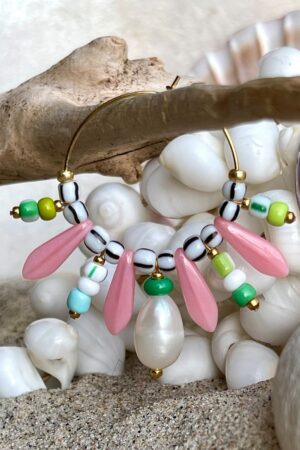 Store perle hoops i rosa/grøn