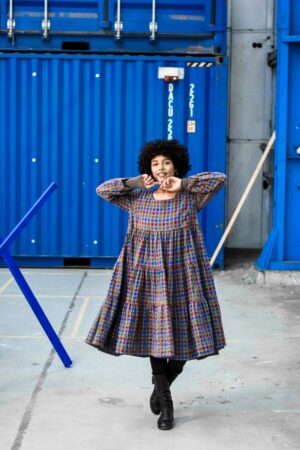 Checked ruffle dress in cotton