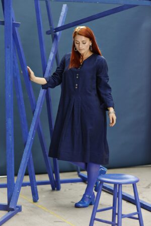 mc904c-cobalt blue dress-loose fit dress with button-mcverdi-blå kjole-4