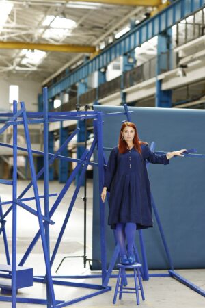mc904c-cobalt blue dress-loose fit dress with button-mcverdi-blå kjole-6