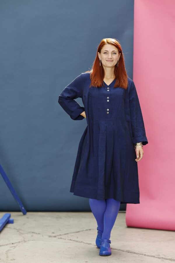 mc904c-cobalt blue dress-loose fit dress with button-mcverdi-blå kjole