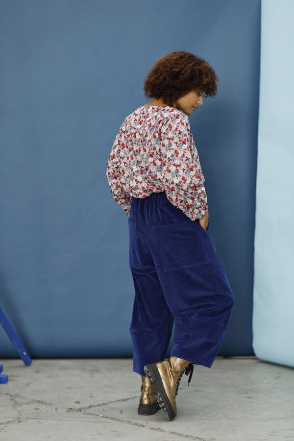 blue velvet pants | mcverdi | velvet pants with elastic waist