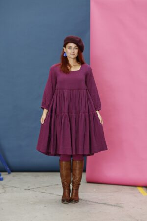 Dress with ruffles in pink winter viscose