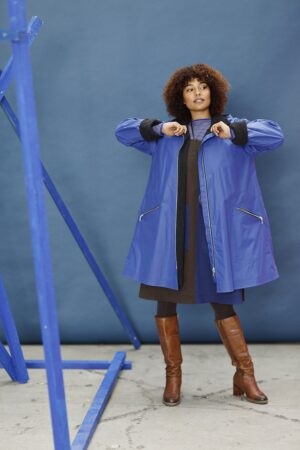 Cobalt blue raincoat with wool lining