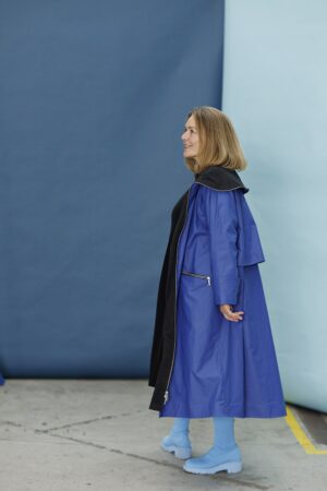 Cobalt blue long raincoat with wool lining