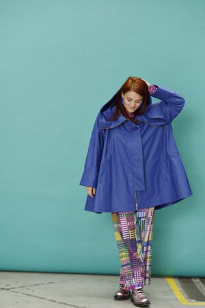 Cobalt blue A-line raincoat with wool lining