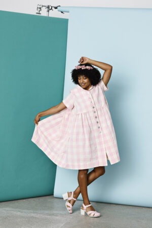 Pink checkered dress with buttons